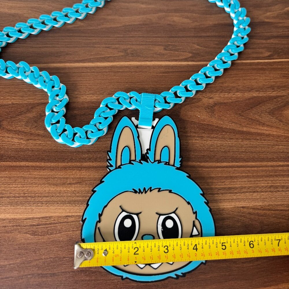 Labubu Monster 3D Printed Chain Necklace – Blue | Designer - Picture 4 of 4